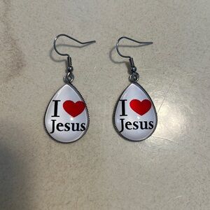 I love Jesus earrings, silver tone